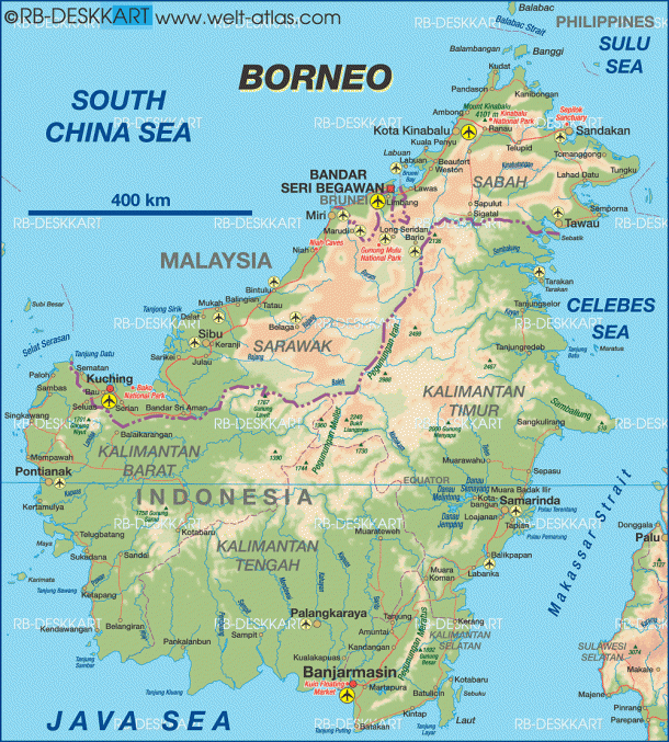 Подробная карта острова Борнео