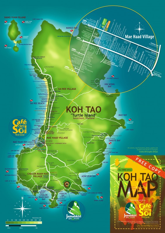 Большая карта Ко Тао с отелями