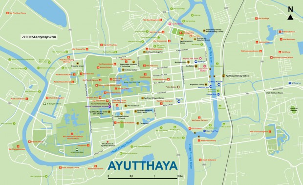 Подробная туристическая карта Аюттайи